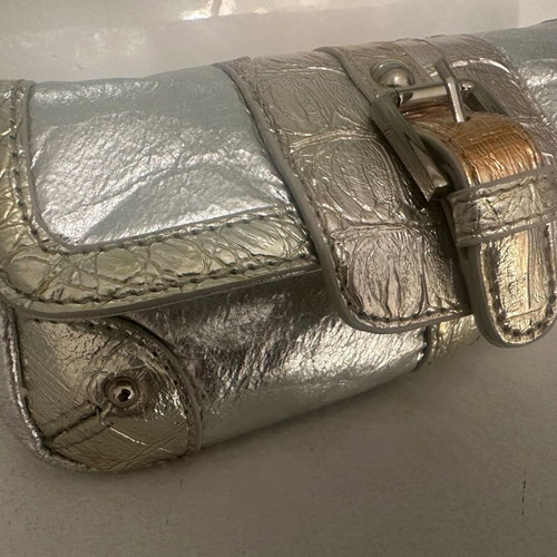 Hunter Handbag used, silver with animal print lining