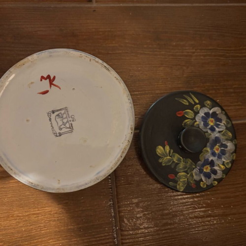 Ceramic container used handmade black with lid