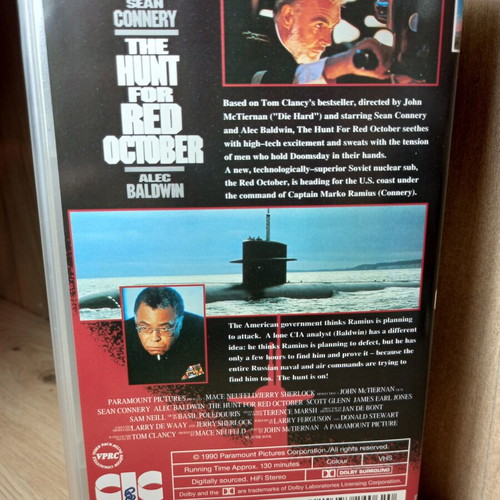 The Hunt for Red October VHS tape, English edition without subtitles