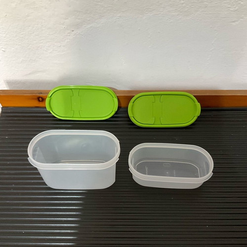 Tupperware set of two technical containers with green lids new