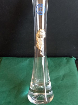 Vintage Studio Crystal Κρυστάλλινο Βάζο με Ασημένιο Τριαντάφυλλο σαν καινούργιο