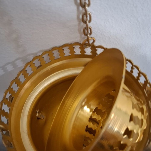 Hanging Church Oil Lamp gold color, like new, 65 cm