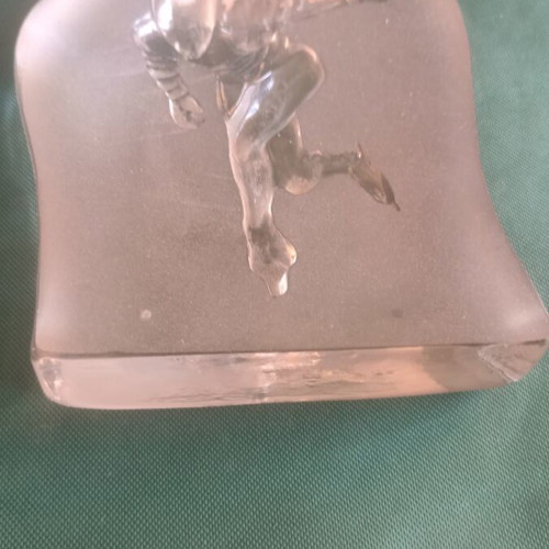 Bergdala Glasbruk Vintage Crystal Paperweight Ice Speed Skater