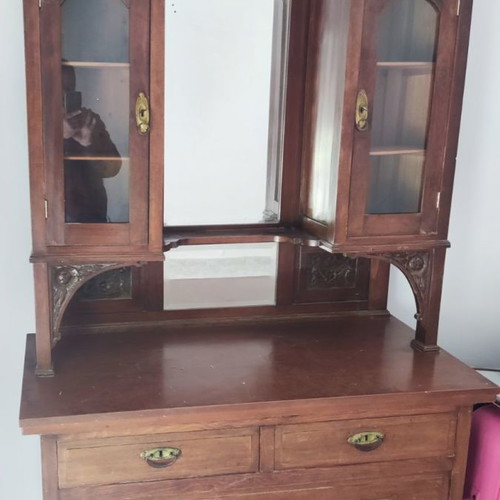 Antique buffet with mirror, display cabinets and drawers used