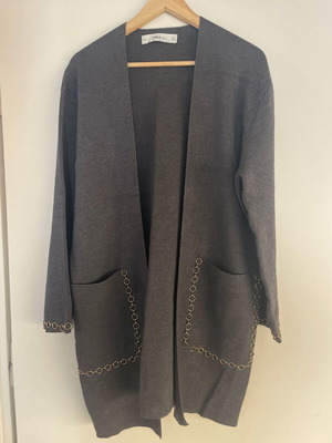 Zara Knit knitted cardigan used, size Medium-Large, gray with gold chain