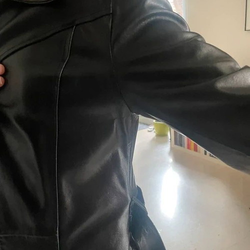 BSB black leather coat size L, slim fit