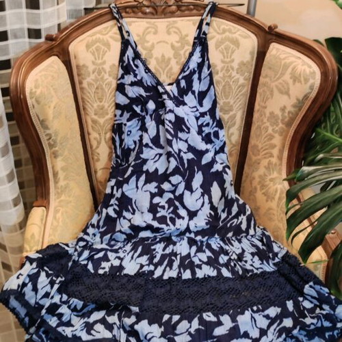Midi summer dress blue, 100% cotton, like new