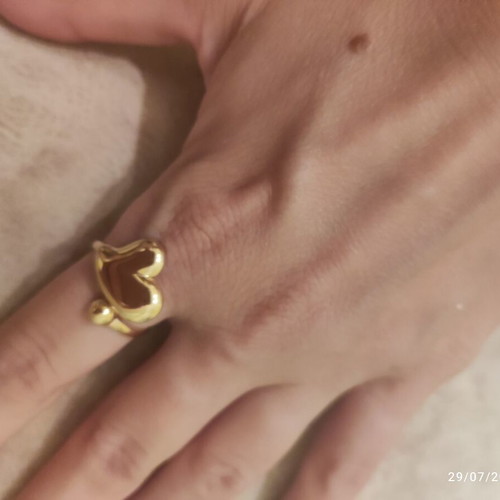 Steel ring new, gold color with double puffy heart design