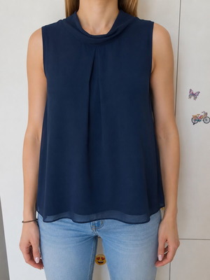 Blue sleeveless blouse Small like new with lining and back buttons