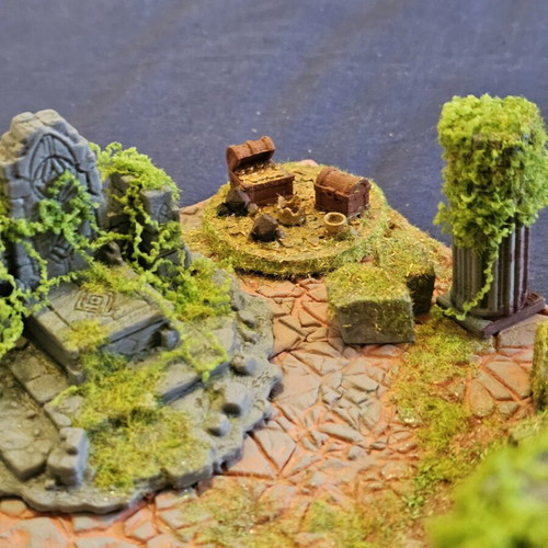 Ancient temple diorama for DnD and tabletop, hand-painted and stylized