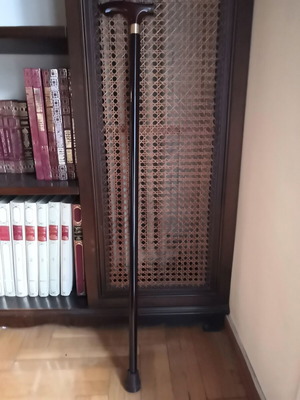 Triantafyllia Walking Cane with T Handle and Metal Decorative Ring, New