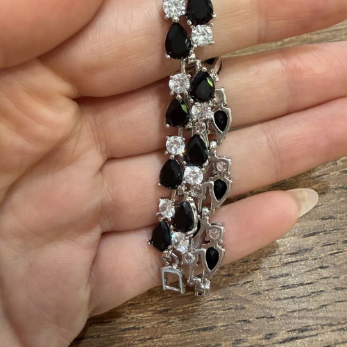 Bracelet with black and white zirconia, new, stainless steel