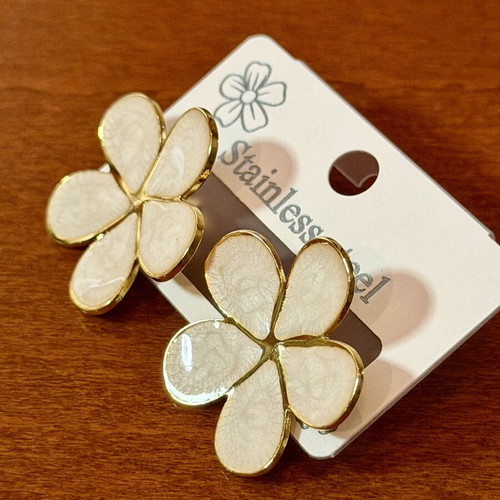 Stainless steel earrings, white and gold