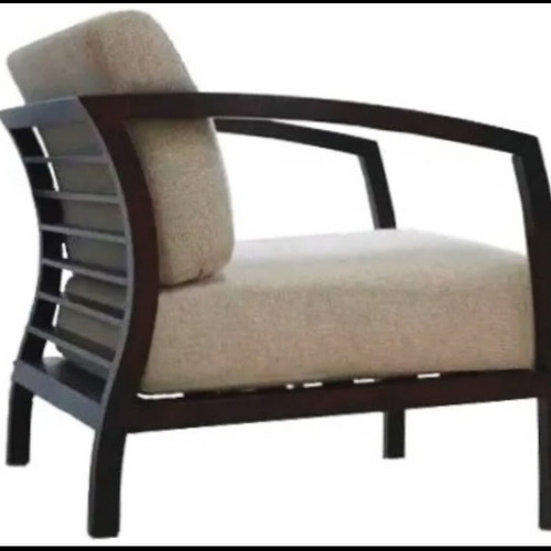 Wedge armchair used, oak with yellow fabric upholstery