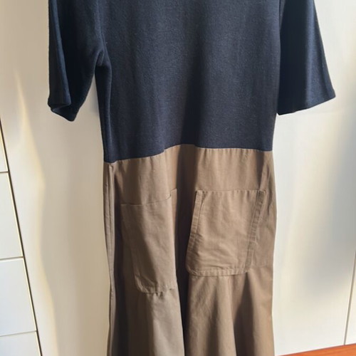 Midi dress Zara L new, contrast khaki and black with pockets