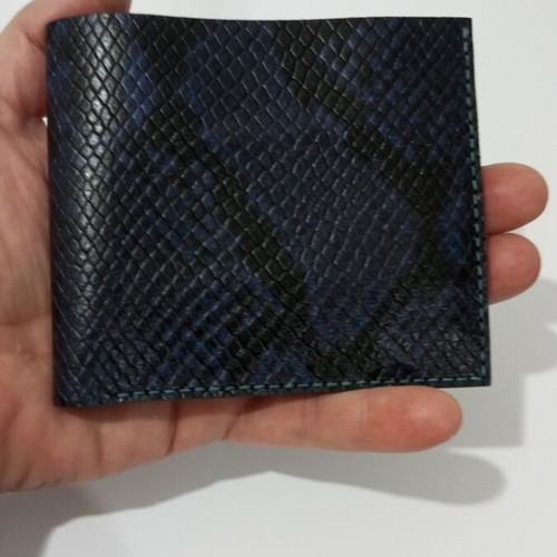 Handmade embossed wallet from genuine cow leather, new, black and blue