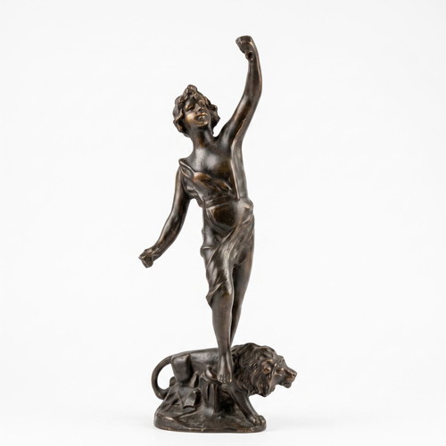 La Force allegorical sculpture by ASCO England, spelter on wooden base