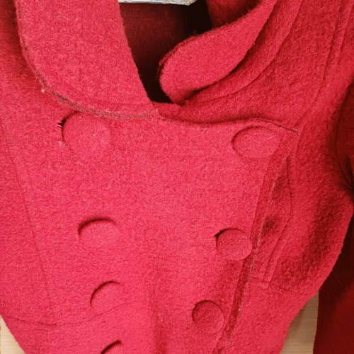 Ysatsis Red Vintage Wool Coat Medium Used, Fitted Style