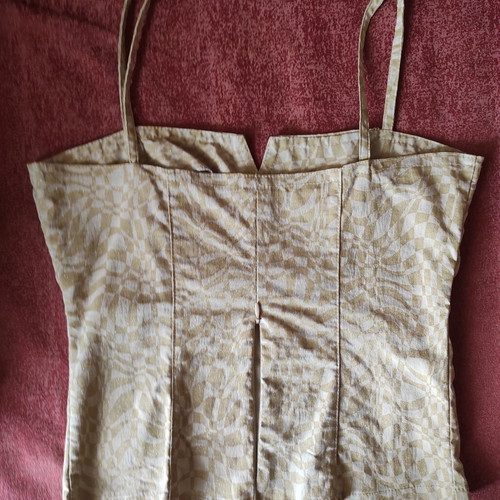 Vintage set with shiny gold and beige fabric, top M and capri XXL