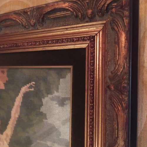 Wall frame with handmade embroidery ballerina, like new, 63x52 cm