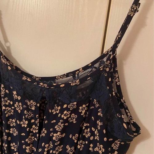 Pink Woman playsuit used, floral dark blue, size M