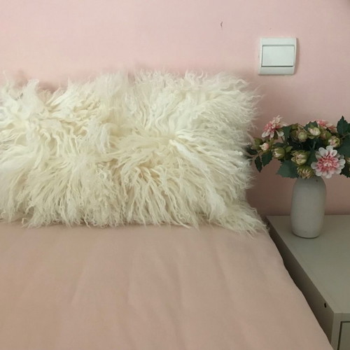 Furry sofa pillowcase new 30x50cm ivory, 100% leather
