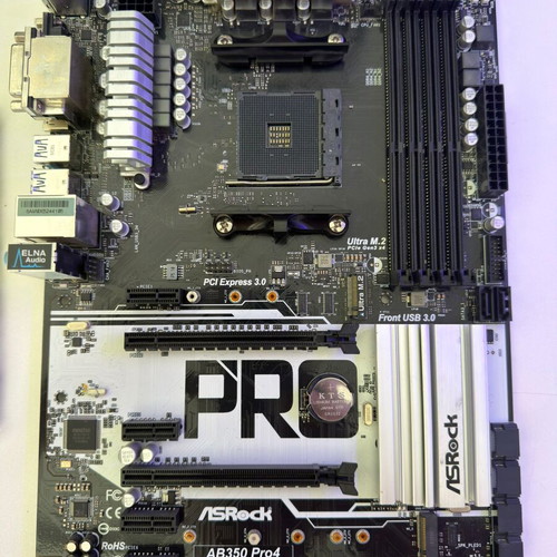 Asrock AB350 Pro4 motherboard used with one broken USB 3 pin, fully functional
