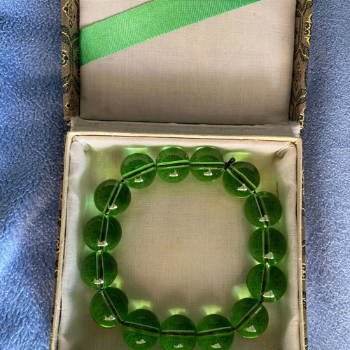 Glass bead bracelet new, calming green colors