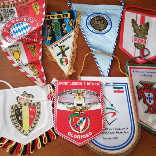 Lot of 8 small used football pennants from various countries