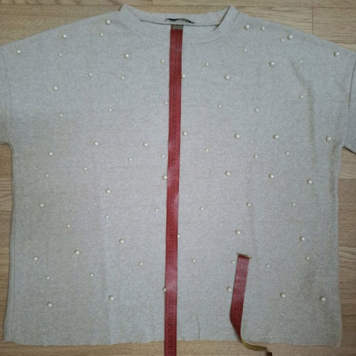 Zara pullover with 3/4 sleeve like new, beige with pearl beads