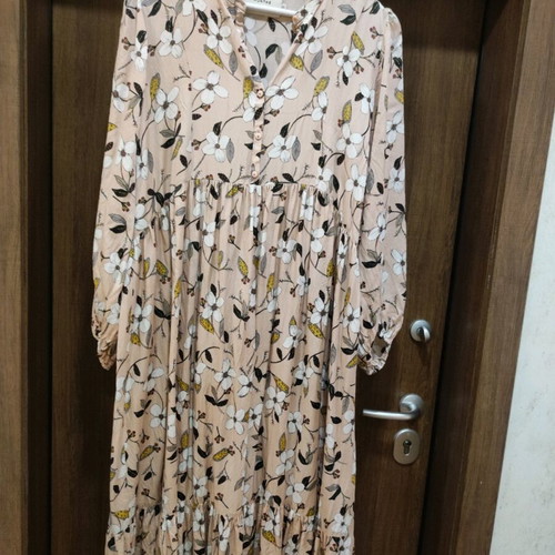 Silk dress like new, boho style, beige