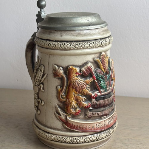 Vulkan Keramik Vintage German Beer Stein like new with pewter lid