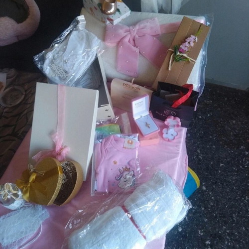 Complete baptism package new with dress, oil cloths, candle and accessories