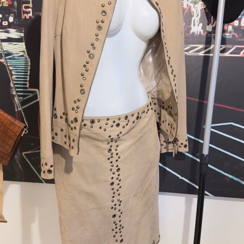Karen Millen vintage suede set with bronze details