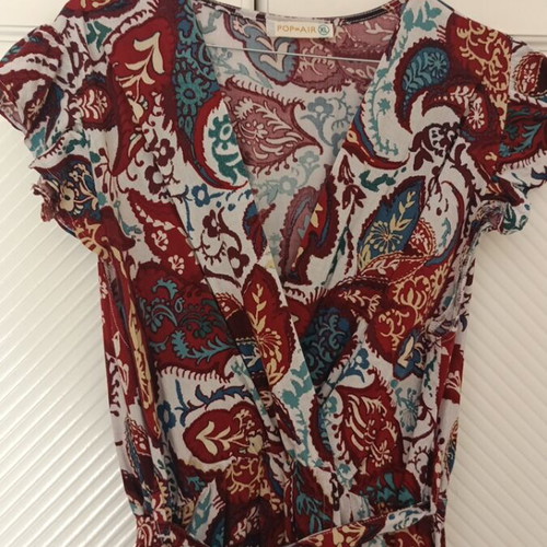 Dress with slit, XL, red, ruffled sleeves
