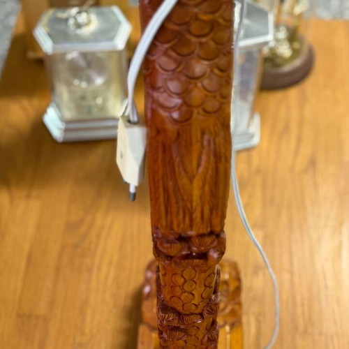 Handmade Wooden Table Lamps Set with Dragons and Eagle like new