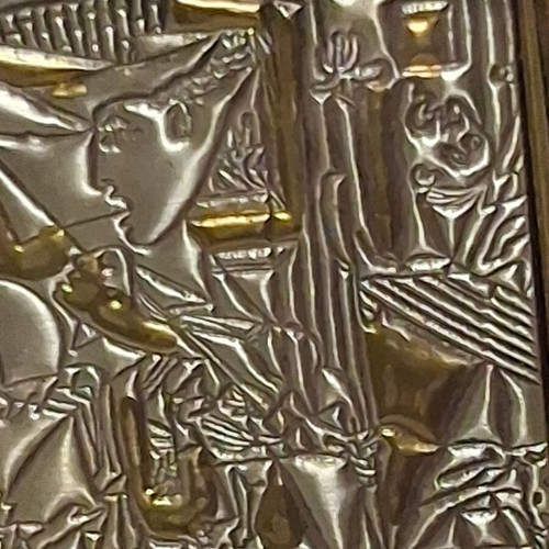 Guernica embossed metal plaque decoration like new with gilded details