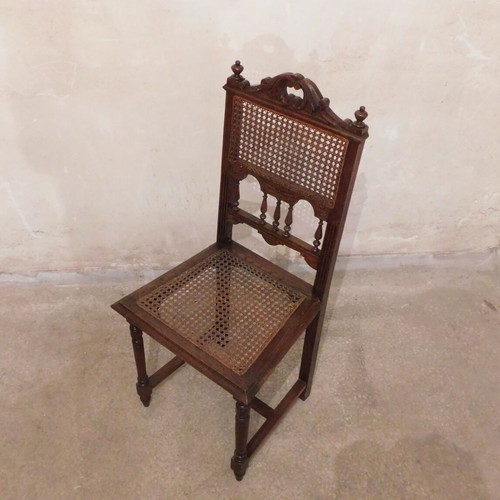 Wood-carved wicker chairs used, set of four, French made
