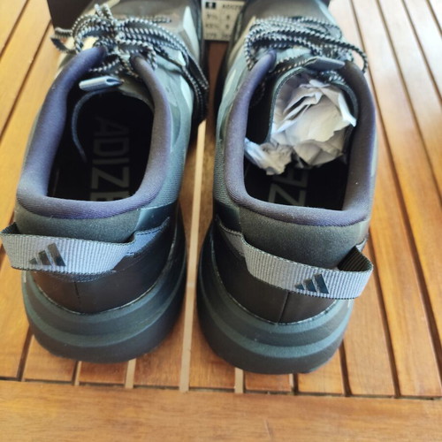 Adidas Evo SL ATR running shoes size 43.5, water-repellent, black with silver stripes