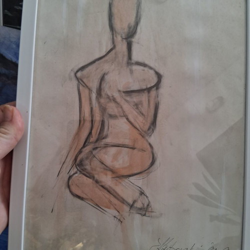 Painting "Γυμνο" like new, framed 21×30cm, signed