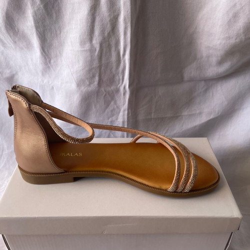 Tsoukalas Shoes bronze synthetic leather sandals with rhinestone straps size 40 new