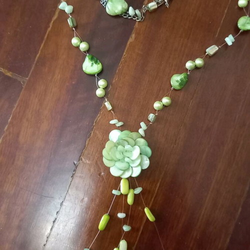 Necklace like new with fishing line connection, green bone