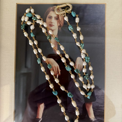 Handmade necklace with pearls, turquoise, and copper like new