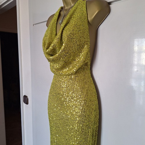 Mya dress new with tags size small lime green sequin with gold chain back