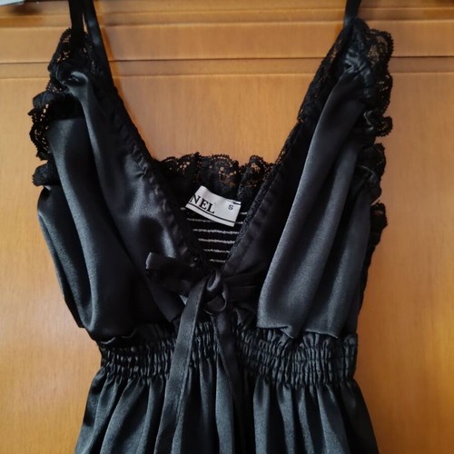 Black satin lingerie blouse Anel like new with lace detail