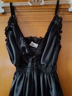 Black satin lingerie blouse Anel like new with lace detail
