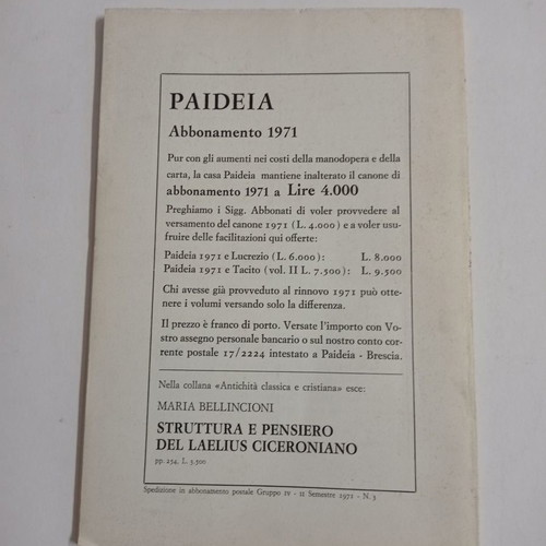 Paideia magazines used, 2 issues 1966 and 1971, Italian