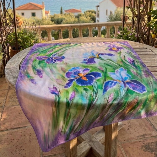 Iris Painting on Silk 70x70 cm New