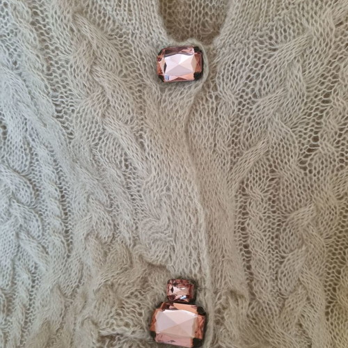 Mohair cardigan used with cable knit and pink buttons, one size