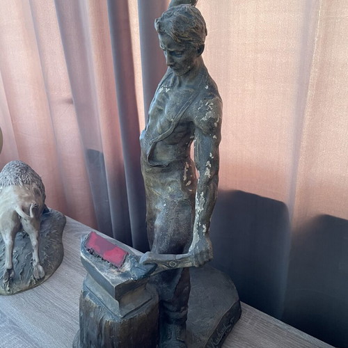 Old ceramic figurine with artist signature, possibly German